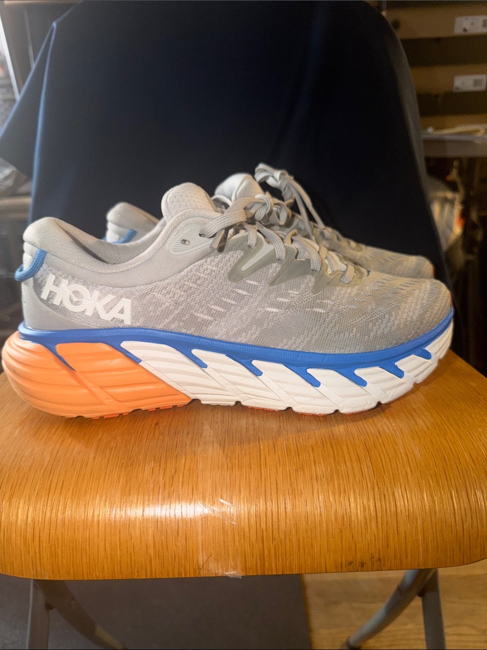 Hoka Men's Gray Blue Orange Cushioning Running Shoes